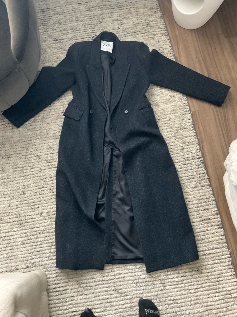 ZARA Black Long Tweed Trench Coat - Picture 4 of 4